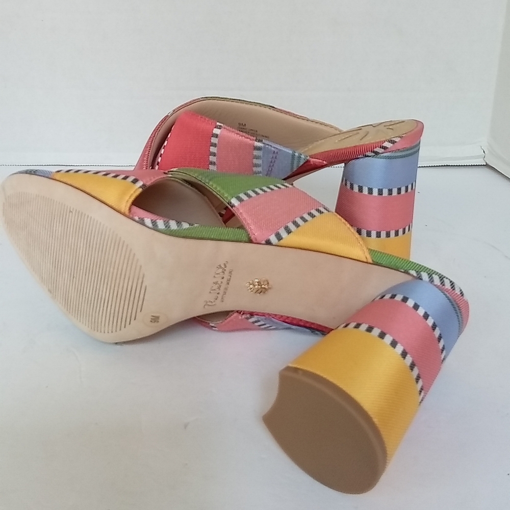 TL RUTHIE Block Heel‎ Mules Colorful Striped Open Toe Slides Size 9M - Picture 4 of 4